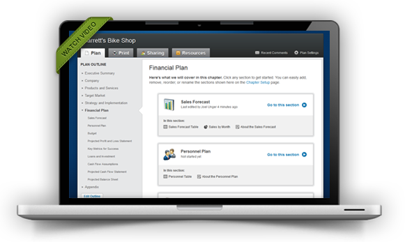 screenshot of liveplan business plan